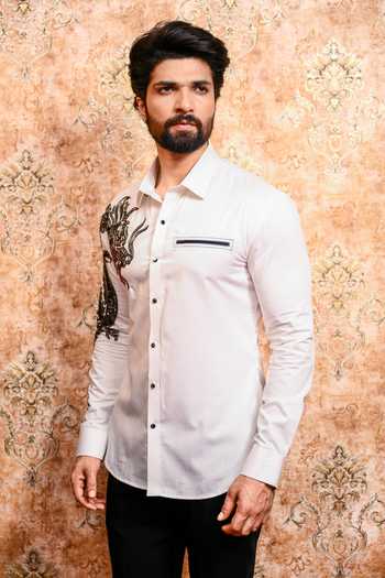 Buy Yajy By Aditya Jain White Cotton Raj Drakon Embroidered Shirt Online at Aza Fashions Buy_Yajy By Aditya Jain_White Cotton Raj Drakon Embroidered Shirt _Online_at_Aza_Fashions