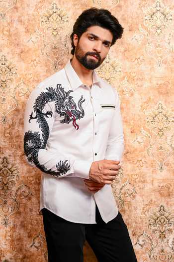 Yajy By Aditya Jain Raj Drakon Embroidered Shirt 