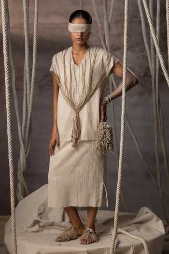Kritika Murarka Ivory Crushed Pencil Skirt 