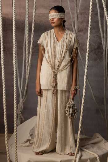 Kritika Murarka_Ivory Cotton Crushed Trouser _Online_at_Aza_Fashions