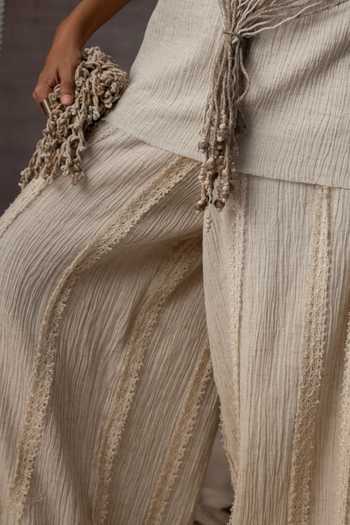 Buy_Kritika Murarka_Ivory Cotton Crushed Trouser _Online_at_Aza_Fashions