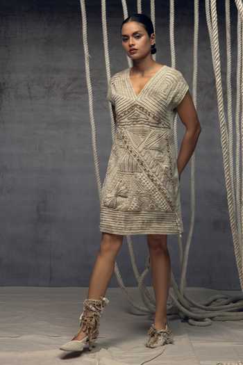 Kritika Murarka Ivory Crushed Embroidered Dress 