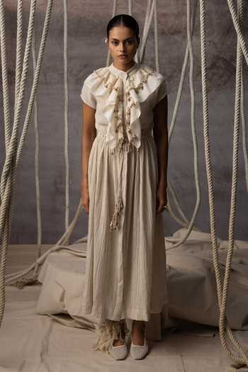 Kritika Murarka Ivory Flounce Crushed Drawstring Dress 