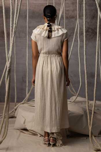 Kritika Murarka Ivory Flounce Crushed Drawstring Dress 
