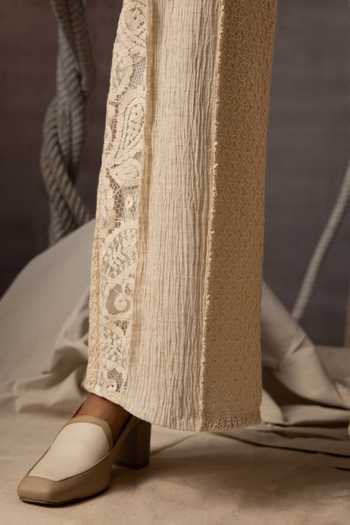 Kritika Murarka_Ivory Cotton, Net, Lace Panelled Trouser _at_Aza_Fashions