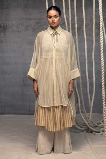 Kritika Murarka Ivory Cotton, Mesh Collared Shirt Dress at Aza Fashions Kritika Murarka_Ivory Cotton, Mesh Collared Shirt Dress _at_Aza_Fashions