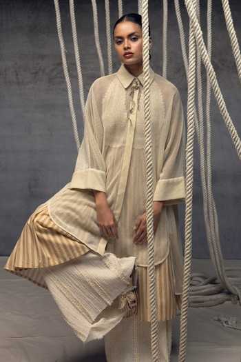 Buy Kritika Murarka Ivory Cotton, Mesh Collared Shirt Dress Buy_Kritika Murarka_Ivory Cotton, Mesh Collared Shirt Dress