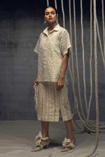 Buy_Kritika Murarka_Ivory Silk, Handloom Cotton Collared Checkered Shirt _Online_at_Aza_Fashions