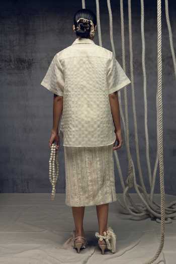 Kritika Murarka Ivory Silk Fringing Skirt 