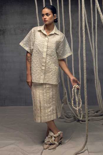Kritika Murarka Ivory Silk Fringing Skirt 