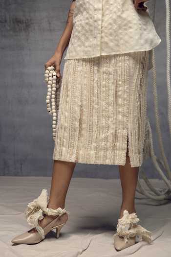 Buy_Kritika Murarka_Ivory Silk Fringing Skirt _Online_at_Aza_Fashions