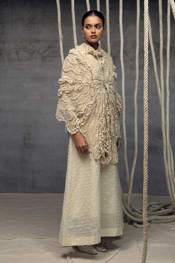Kritika Murarka Ivory Crochet Lace Embroidered Cape 