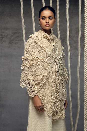 Kritika Murarka Ivory Crochet Lace Embroidered Cape 