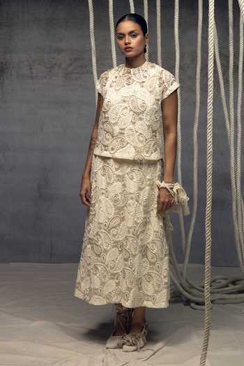 Kritika Murarka Ivory Paisley Lace Embroidered Skirt 