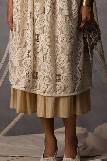 Kritika Murarka_Ivory Cotton, Lace Stripe Pattern Layered Skirt _Online_at_Aza_Fashions