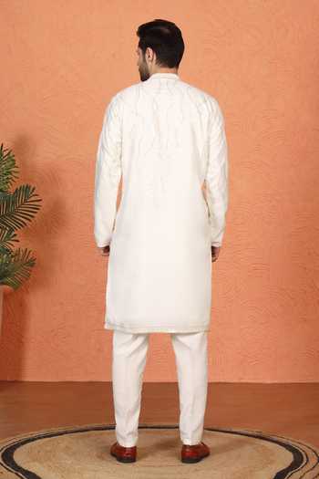 Aham-Vayam Cotton Embroidered Kurta Set 