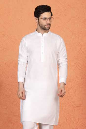Buy_Aham-Vayam_White Cotton, Linen Kurta And Pant Set _Online_at_Aza_Fashions