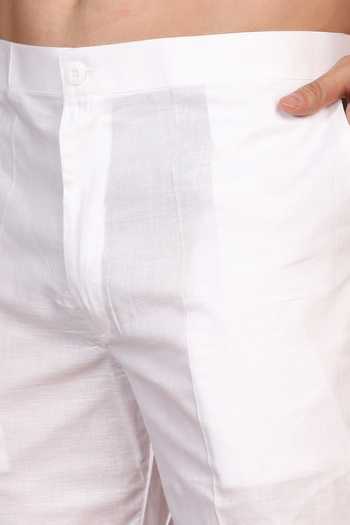 Shop_Aham-Vayam_White Cotton, Linen Kurta And Pant Set _Online_at_Aza_Fashions