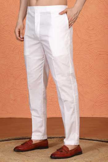 Aham-Vayam_White Cotton, Linen Kurta And Pant Set _at_Aza_Fashions