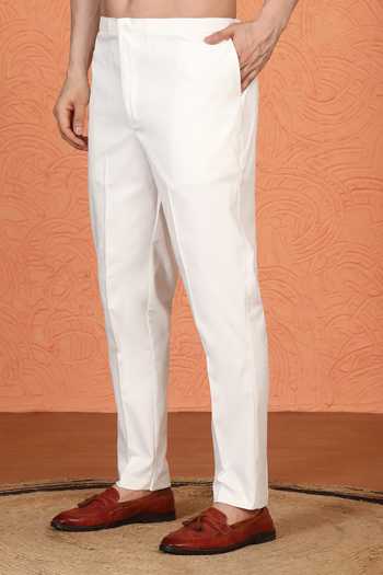 Aham-Vayam_White Cotton Plain Kurta And Pant Set _Online_at_Aza_Fashions