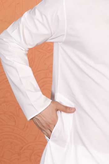 Aham-Vayam_White Cotton Plain Kurta And Pant Set _at_Aza_Fashions