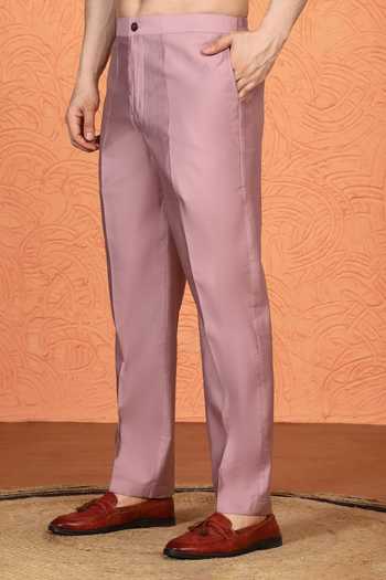 Aham-Vayam_Pink Silk, Cotton Embroidered Kurta And Pant Set _Online_at_Aza_Fashions