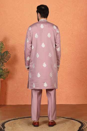 Aham-Vayam Embroidered Cotton Silk Kurta & Pant Set 