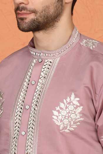 Buy_Aham-Vayam_Pink Silk, Cotton Embroidered Kurta And Pant Set 