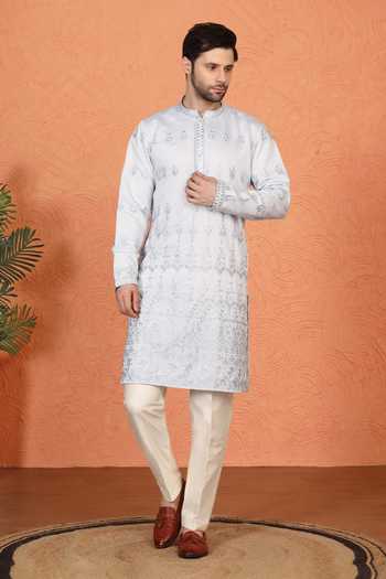 Aham-Vayam Embroidered Cotton Kurta & Pant Set 