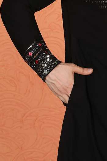Aham-Vayam Black Silk, Cotton Embroidered Kurta Set Online at Aza Fashions Aham-Vayam_Black Silk, Cotton Embroidered Kurta Set _Online_at_Aza_Fashions
