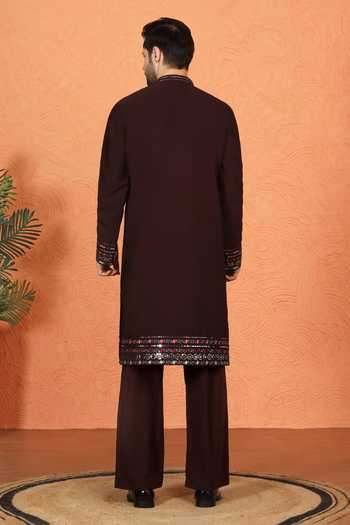 Aham-Vayam Embroidered Cotton Silk Kurta Set 