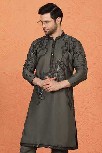 Shop_Aham-Vayam_Green Cotton Embroidered Kurta And Pant Set _Online_at_Aza_Fashions