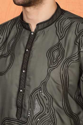 Aham-Vayam_Green Cotton Embroidered Kurta And Pant Set _at_Aza_Fashions