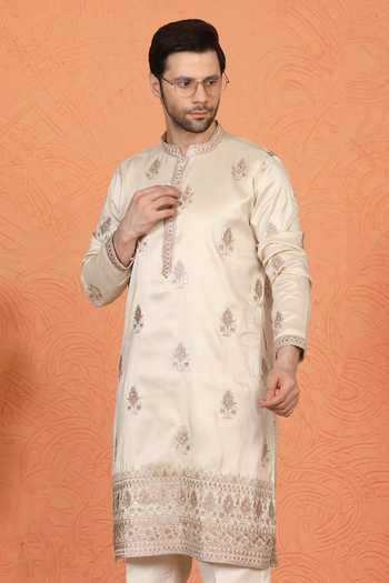 Aham-Vayam Ivory Cotton Embroidered Kurta And Pant Set Online at Aza Fashions Aham-Vayam_Ivory Cotton Embroidered Kurta And Pant Set _Online_at_Aza_Fashions