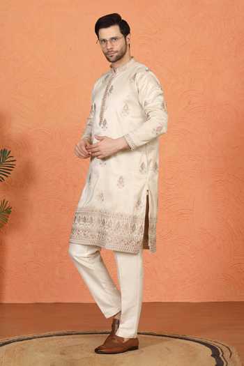Buy Aham-Vayam Ivory Cotton Embroidered Kurta And Pant Set Online at Aza Fashions Buy_Aham-Vayam_Ivory Cotton Embroidered Kurta And Pant Set _Online_at_Aza_Fashions