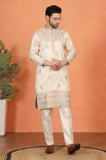 Shop Aham-Vayam Ivory Cotton Embroidered Kurta And Pant Set Online at Aza Fashions Shop_Aham-Vayam_Ivory Cotton Embroidered Kurta And Pant Set _Online_at_Aza_Fashions