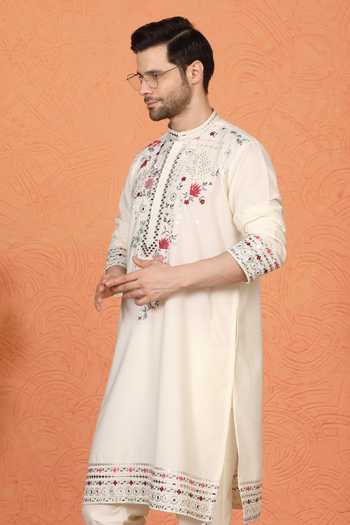 Buy Aham-Vayam Off White Silk, Cotton Floral Embroidered Kurta And Pant Set Online at Aza Fashions Buy_Aham-Vayam_Off White Silk, Cotton Floral Embroidered Kurta And Pant Set _Online_at_Aza_Fashions