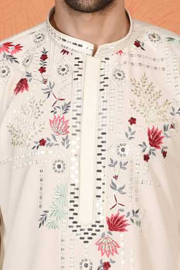 Aham-Vayam Off White Silk, Cotton Floral Embroidered Kurta And Pant Set at Aza Fashions Aham-Vayam_Off White Silk, Cotton Floral Embroidered Kurta And Pant Set _at_Aza_Fashions
