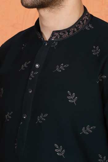 Aham-Vayam_Blue Cotton Embroidered Kurta And Pant Set _Online_at_Aza_Fashions
