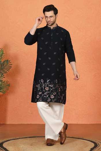 Buy_Aham-Vayam_Blue Cotton Embroidered Kurta And Pant Set 