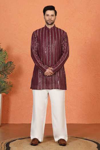 Aham-Vayam Embroidered Cotton Kurta & Pant Set 