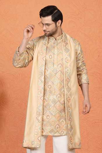 Buy_Aham-Vayam_Beige Cotton Embroidered Kurta Set 