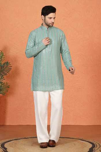 Buy Aham-Vayam Green Cotton Embroidered Kurta And Pant Set Buy_Aham-Vayam_Green Cotton Embroidered Kurta And Pant Set