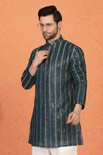 Buy_Aham-Vayam_Blue Cotton Embroidered Kurta And Pant Set 