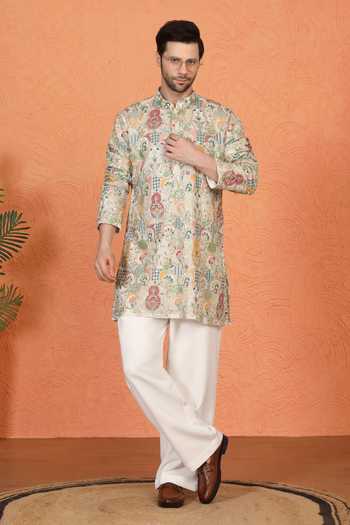 Buy_Aham-Vayam_Multi Color Cotton Embroidered Kurta And Pant Set _Online_at_Aza_Fashions
