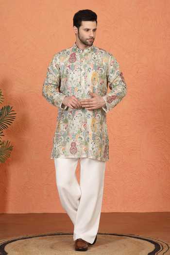 Aham-Vayam Embroidered Cotton Kurta & Pant Set 