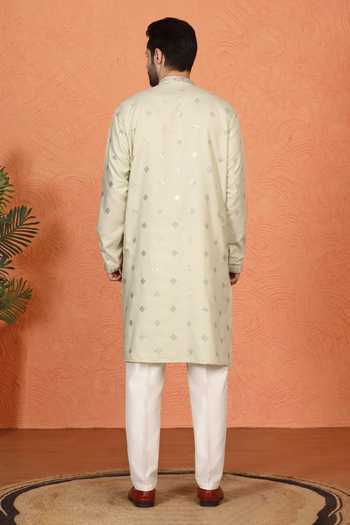 Aham-Vayam Mirror Embroidered Cotton Silk Kurta Set 