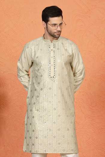 Buy_Aham-Vayam_Green Silk, Cotton Mirror Embroidered Kurta Set 