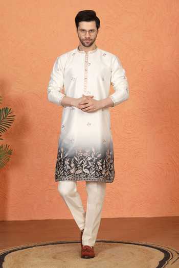 Aham-Vayam Embroidered Cotton Silk Kurta & Pant Set 