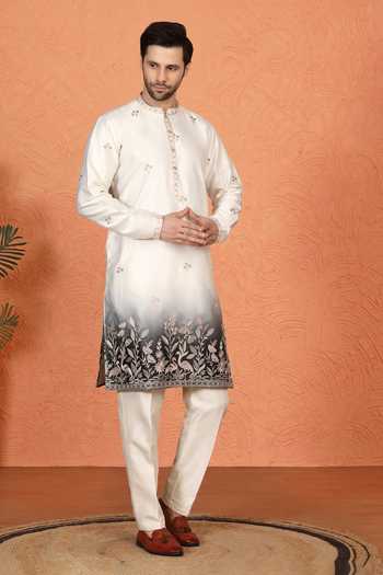 Buy_Aham-Vayam_Off White Silk, Cotton Embroidered Kurta And Pant Set 